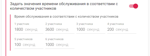 Настройка времени обслуживания в соответствии с количеством участников