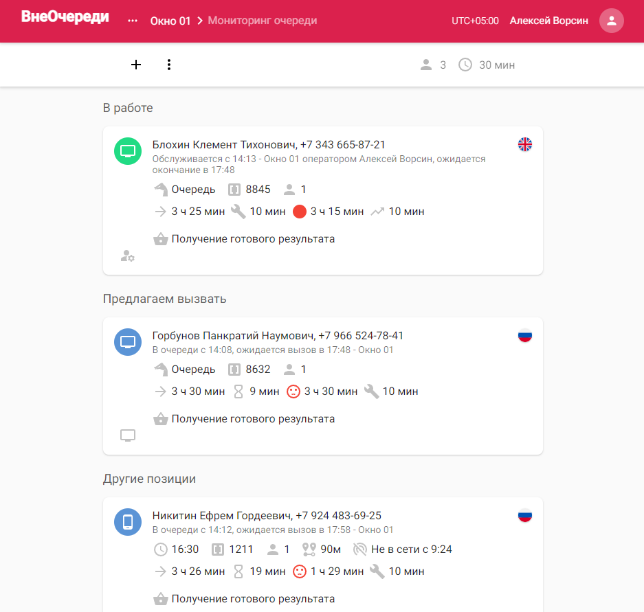 Страница мониторинга точки обслуживания