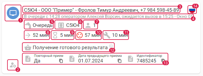 Карточка позиции в статусе ожидания вызова, добавленная сотрудником