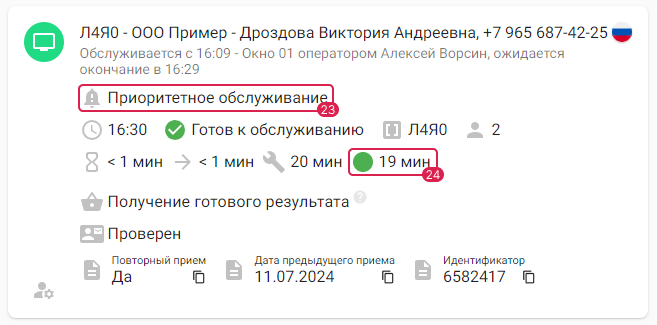Карточка обслуживаемой позиции